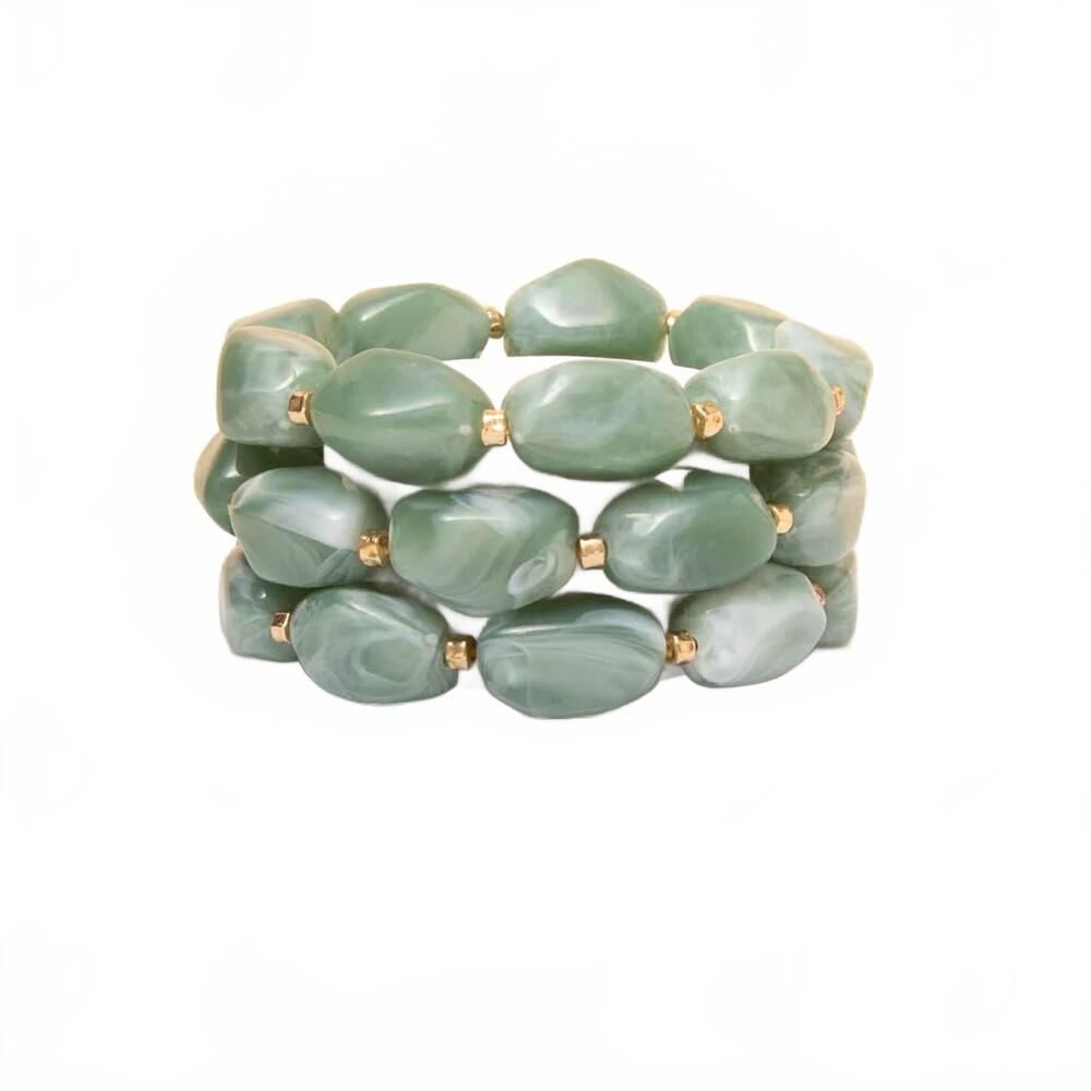 NEW SOPHIA COLLECTION women's marble stone beaded stretch bracelet set in green